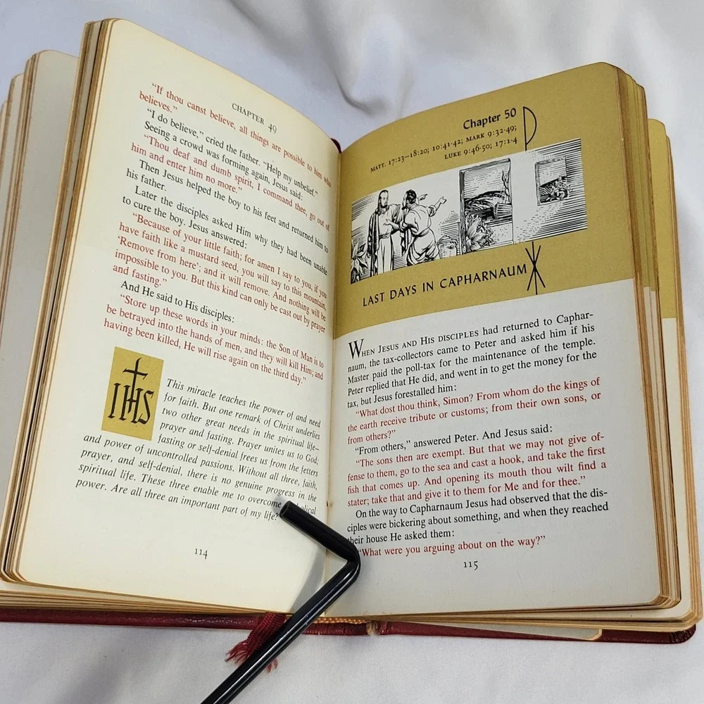 Vintage 1954 The Prayer Book Catholic Press Life of Christ Red Gilt Illustrated